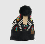 Load image into Gallery viewer, C.C. Beanie Aztec Pattern Faux Fur Pom
