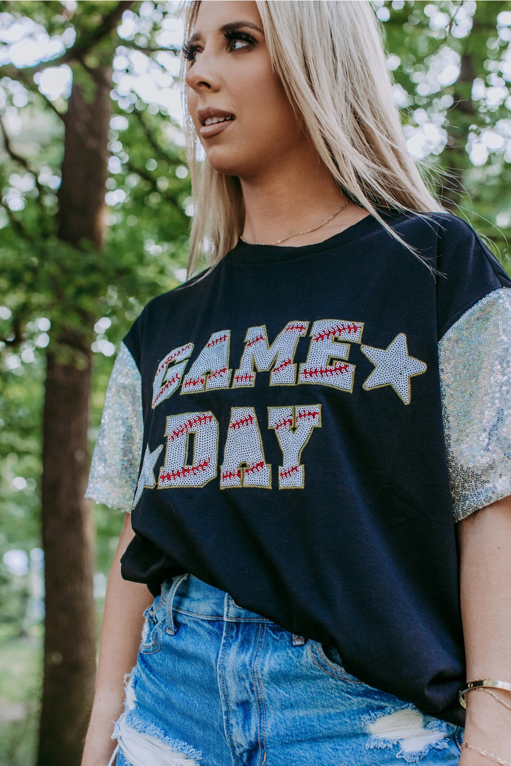 Game Day Sequin Sleeve Tee