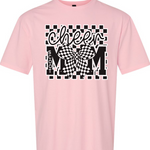 Load image into Gallery viewer, Cheer Mom Black White Checkered Bow T-Shirt
