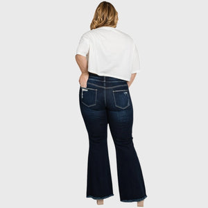 Distressed High Rise Stretch Super Flare Jean Plus