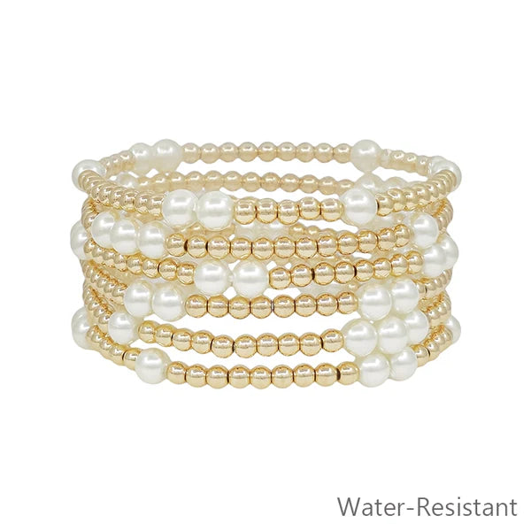 Gold and Pearl Beaded Water Resistant Bracelets