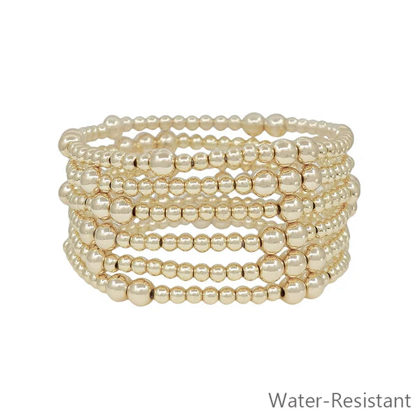 Gold Beaded Stretch Bracelet Water Resistant