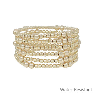 Gold Beaded Stretch Bracelet Water Resistant