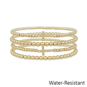 Plain Gold Beaded Stretch Water Resistant Bracelet