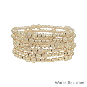 Gold Beaded Textured Water Resistant Stretch Bracelet