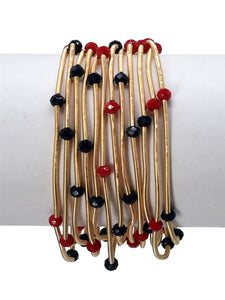 Set of 6 Gold Wired Black Red Bead Game Day Stretch Bracelet