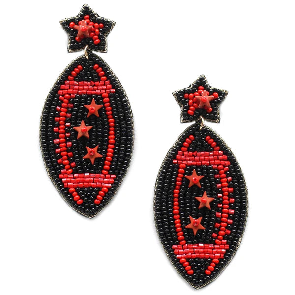 Red and Black Seed Bead Football Game Day Earring