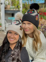 Load image into Gallery viewer, C.C. Beanie Aztec Pattern Faux Fur Pom
