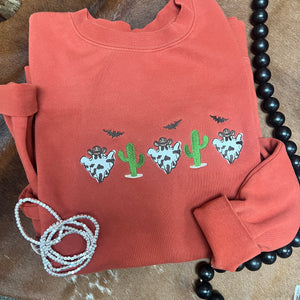 Cowboy Ghost Cactus Western Embroidered Pigment Dyed Sweatshirt