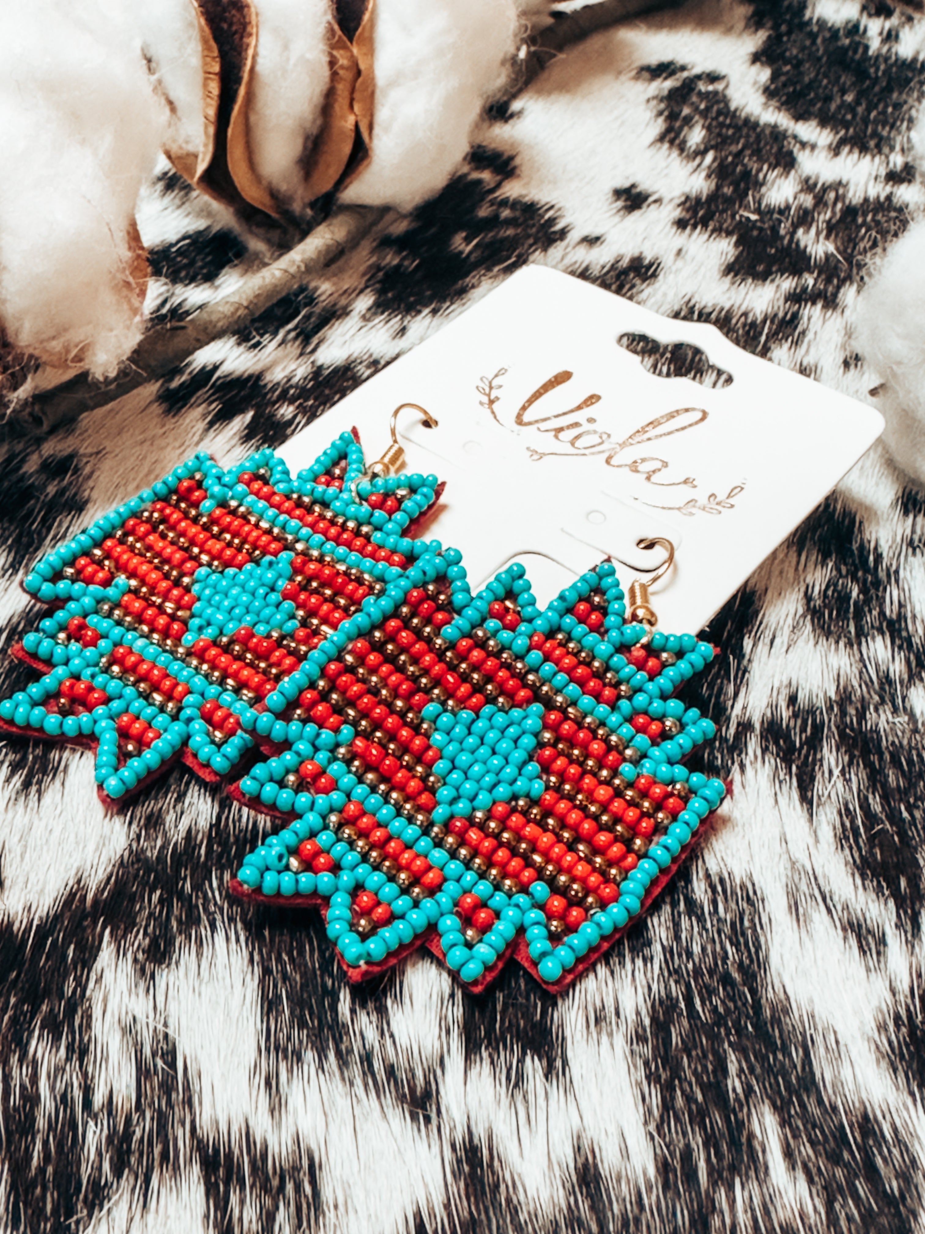 Turquoise and Red Aztec Seed Bead Earring