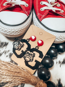 Bulldog Red Black Earrings