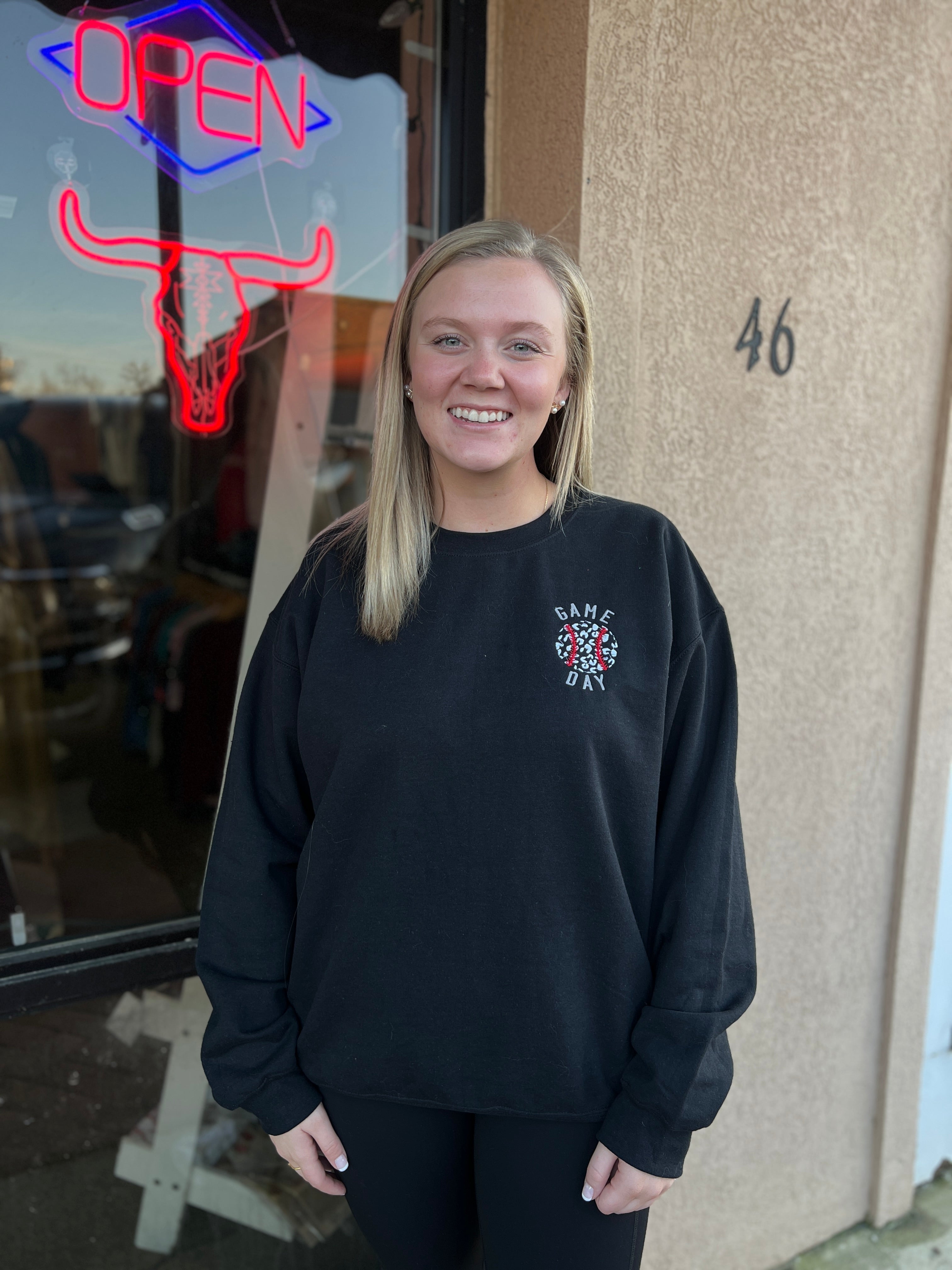 Game Day Leopard Baseball Embroidered Sweatshirt