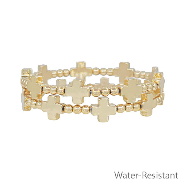 Beaded with Cross Water Resistant Stretch Bracelet