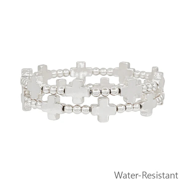 Beaded with Cross Water Resistant Stretch Bracelet