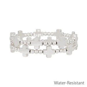 Beaded with Cross Water Resistant Stretch Bracelet