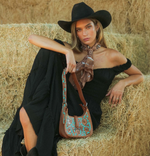 Load image into Gallery viewer, Myra Bandana Canyon Silk Scarves With Handtooled Leather Slider - Saddle Brown

