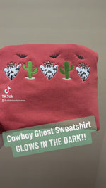 Load and play video in Gallery viewer, Cowboy Ghost Cactus Western Embroidered Pigment Dyed Sweatshirt
