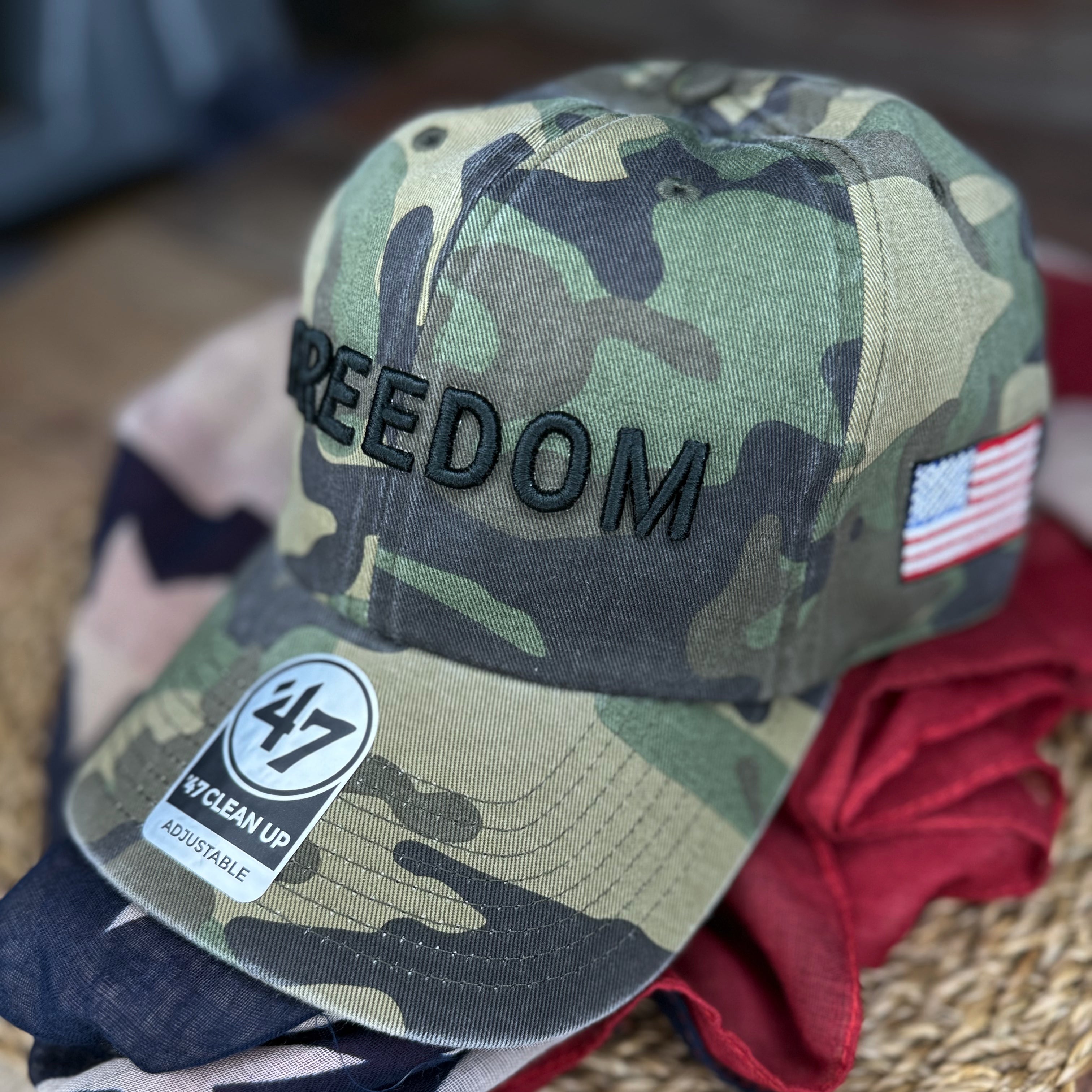 FREEDOM Hat 47 Brand 3D Embroidered with Flag