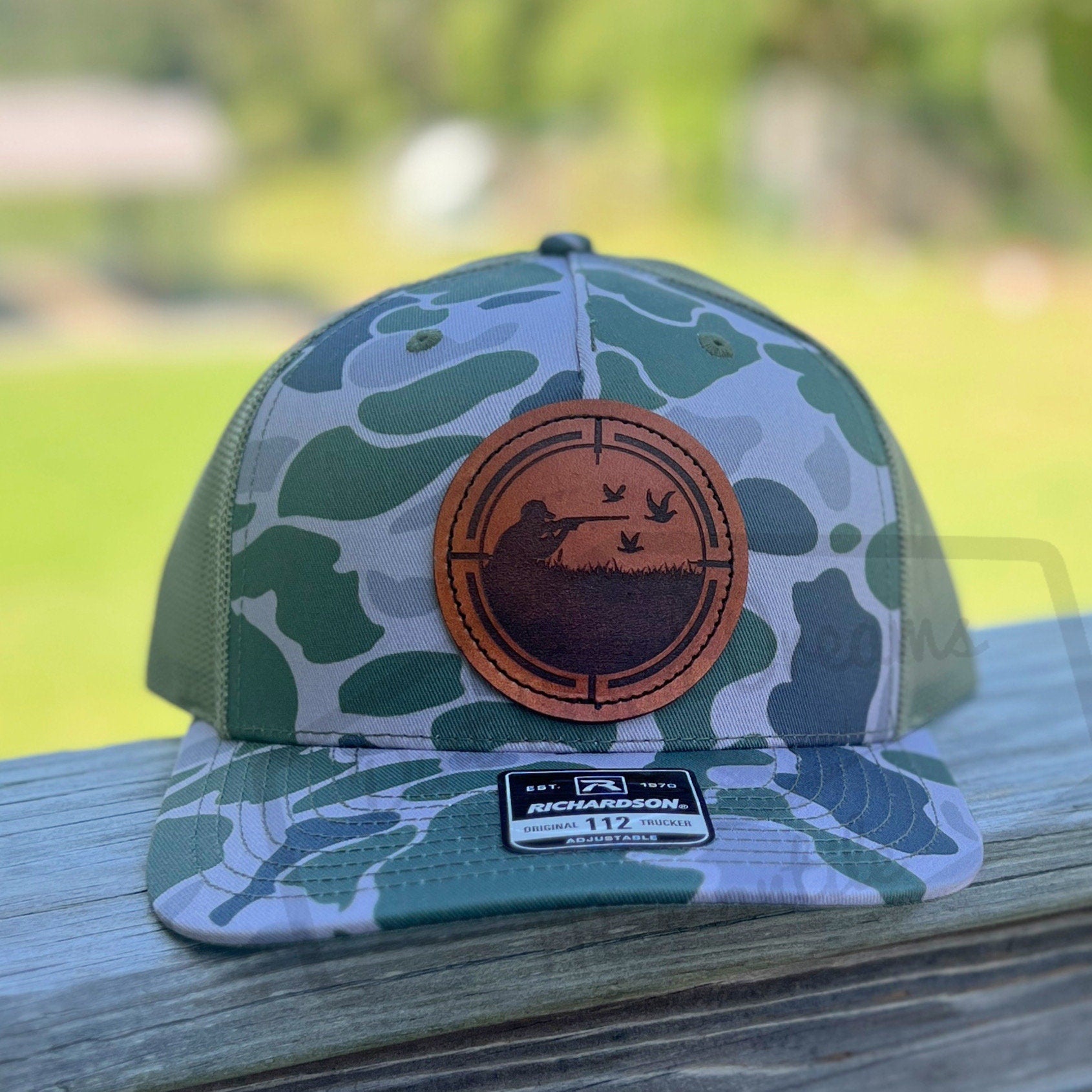 Old School Duck Camo Marsh Richardson 112PFP Snapback Trucker Dove Hunter Hunting Leather Patch Hat