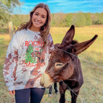 Load image into Gallery viewer, Western Cowhide Bleached Crewneck Sweatshirt Rockin Around the Christmas Tree
